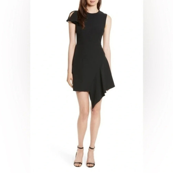 MILLY
Asymmetrical Ruffle Stretch Cady Dress In Black size 4 - Picture 1 of 8